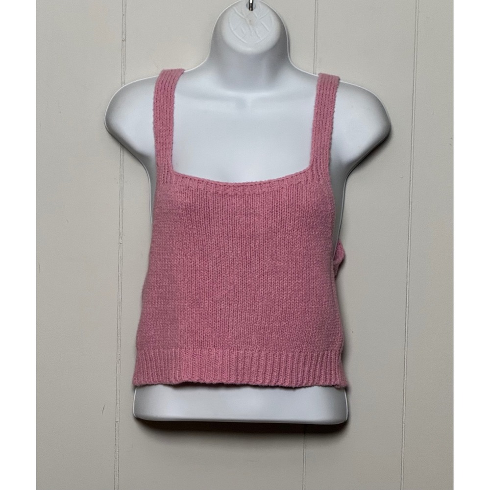 Zara Pink Knit Crop Top Square Neck Sleeveless Cotton Blend Tank Size Medium